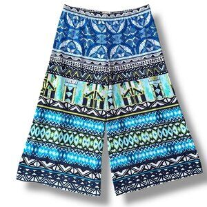 One World Live and Let Live Womens Pant Sz Small Blue Boho Wide Leg Crop Beach